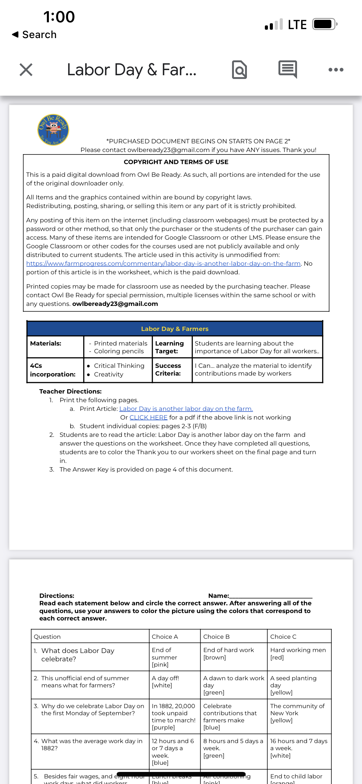 Labor Day-September Sub Plan