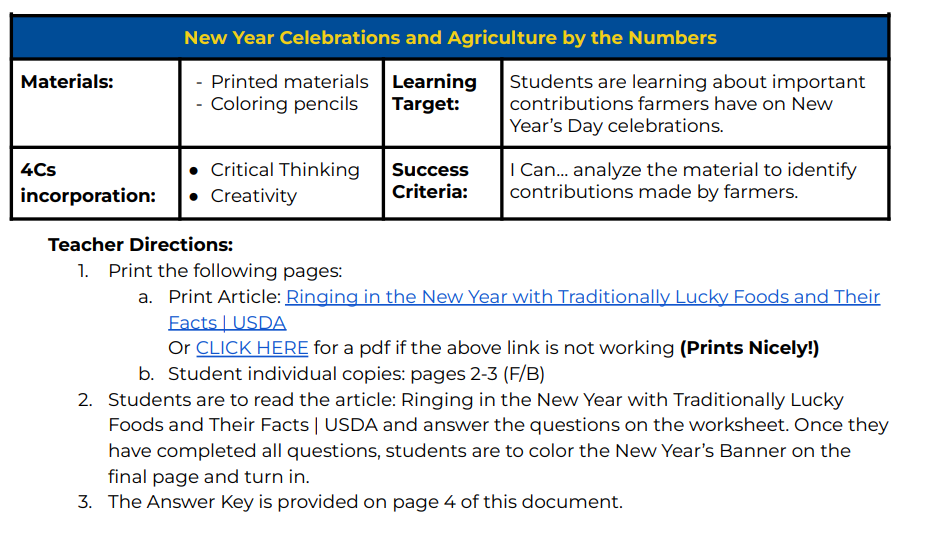 January Single Day Lesson Plan- Happy New Year!