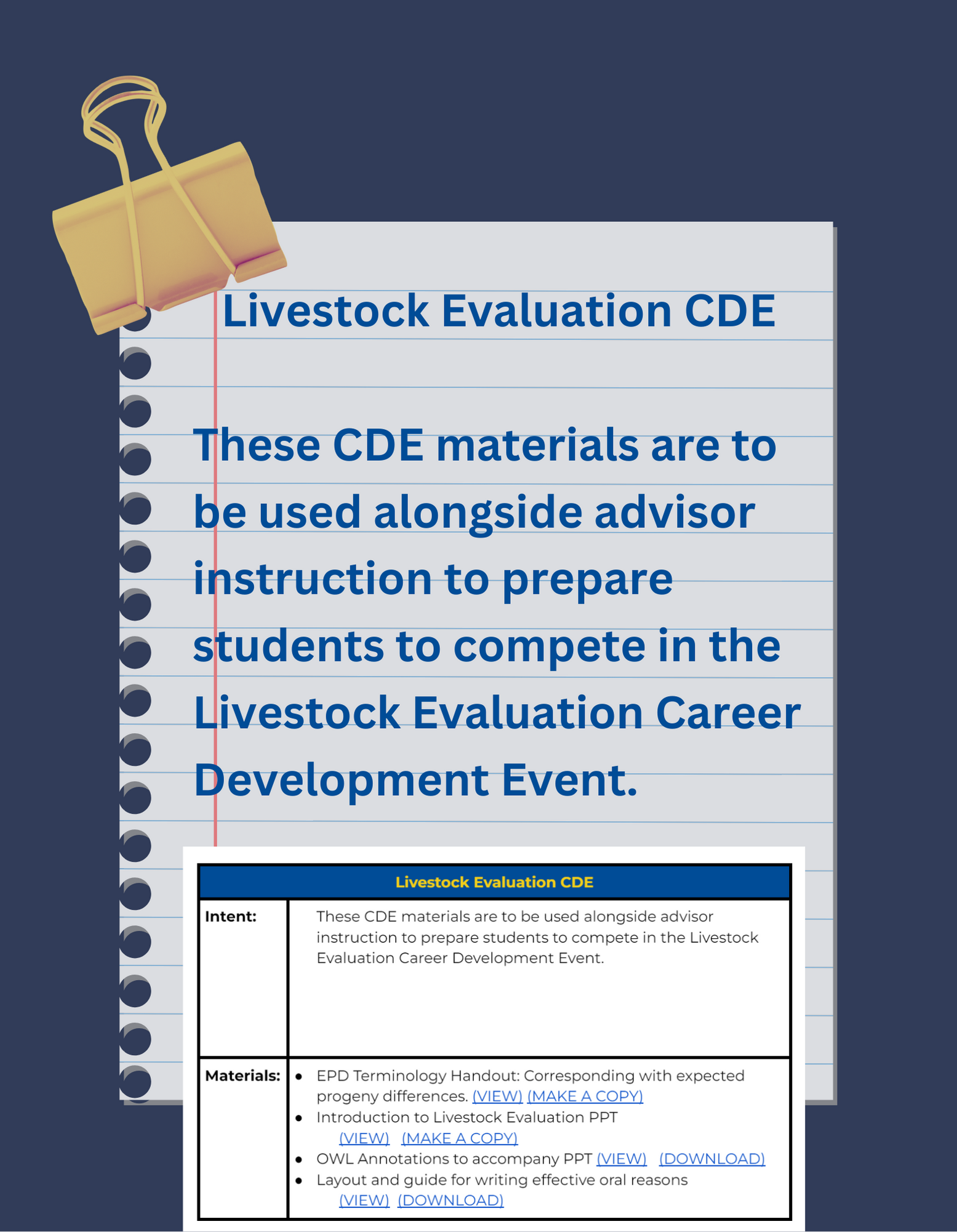 Cde Sub Level Livestock Evaluation CDE – OwlBeReady