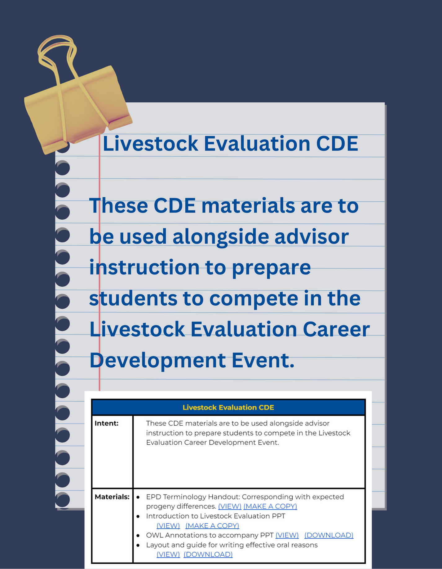 Livestock Evaluation CDE OwlBeReady